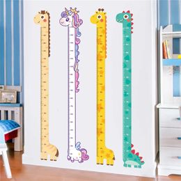 Cartoon Baby Dinosaur Kids Height Sticker PVC Self Adhesive Giraffe Unicorn Children Height Ruler Animal Wall Sticker Home Decor 240106