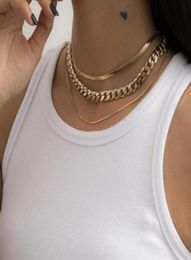 JShine Punk Layered Link Flat Round Chain Necklace Women Gold Silver Color Choker Curb Chunky Men Jewelry Chokers1524263