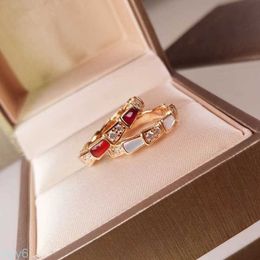 Bvlgaerri Band Designer Rings Baojia Snake Bone Ring 925 Sterling Silver Plated 18k Gold Natural White Fritillaria Red Agate Diamond00