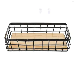 Kitchen Storage Metal Wire Basket With Wood Base For Organising In Bathroom Pantry Garage Or Laundry Room