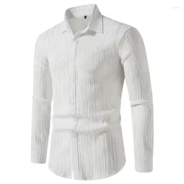 Men's Casual Shirts 2024 Long Sleeve Shirt Korean Fashion Menswear Designer Personalized Textured Clothes T-shirt White
