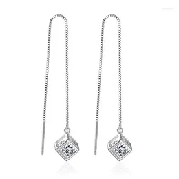 Dangle Earrings 2024 Style Luxury Jewellery Cube 5A White Cubic Zirconia CZ 925 Sterling Silver Women Girls Drop Earring Gift