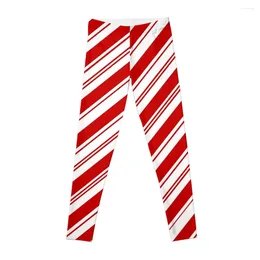 Active Pants Merry Xmas Peppermint Stick Red White Christmas Candy Cane Leggings Gym Wear Women Sports Push Up