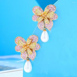 Dangle Earrings GODKI Simple Bowknots Pearls Drop Earring For Women Wedding Cubic Zirconia Dubai Bridal Costume Jewellery Summer Party