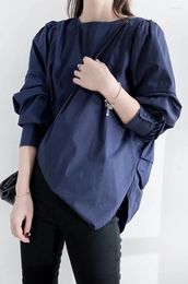 Ethnic Clothing Muslim Irregular Shirt Women Spring Summer Design Commuter Loose Mid Length Solid Long Sleeve Blouse Female Elegant 2024