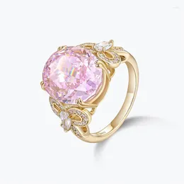 Cluster Rings TKJ 925 Sterling Silver Pink Sparkle Zircon Gold Bow Three Stone Engagement Ring Cocktail Party Jewelry