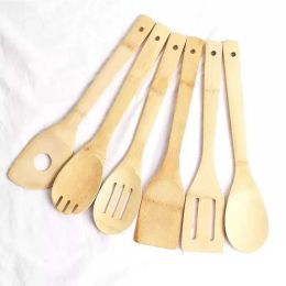 Bamboo Spoon Spatula 6 Styles Portable Wooden Utensil Kitchen Cooking Turners Slotted Mixing Holder Shovels BJ