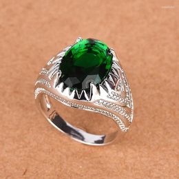 Cluster Rings European And American Emerald Retro Thai Silver Green Gemstone Men's A Drop