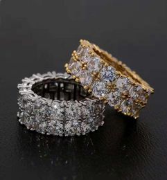 hip hop full diamonds ring for men women western Double row side stone rings real gold plated Rhinestone copper jewelry4530012