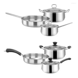 Cookware Sets 3pcs/set Stainless Steel Set Flat Bottom Frying Pan Soup Pot Milk Induction Cooker Cooking For Home 667A