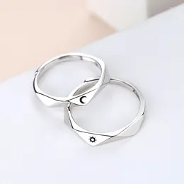Cluster Rings S925 Sterling Silver Sun Moon Couple Ring For Men And Women One Pair Original Niche Design Simple Diamond