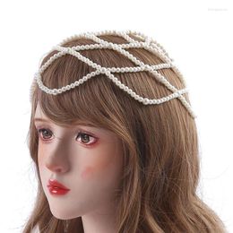 Hair Clips Mesh Handmade Pearl Chain Hairpin Headdress Exaggerated Personality Hairband Clip Wedding Accessories Crown