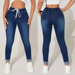 Women's Jeans 2024 Nine-minute Spring And Fall Pants Drawstring Elastic Waist High Small Foot