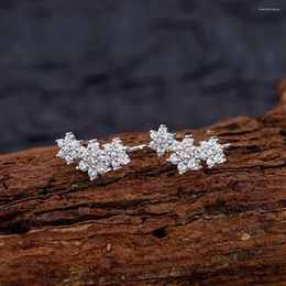 Stud Earrings Real 925 Silver Snowflake Women Full Diamond Female 5A Zircon Original Design Luxury Jewellery Girl Gift Banquet