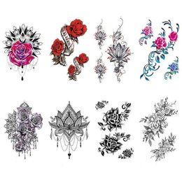 Waterproof tattoo sticker for girls, Colourful rose lotus, Bohemian Brahmin flower totem, chest and back cover, tatToo