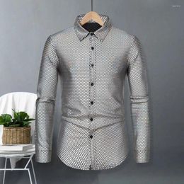 Men's Casual Shirts Men Dress Shirt Sequins Lapel Long Sleeve Button Down Luxury Disco Party Nightclub Christmas Tops Prom Costume