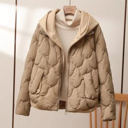 Winter Jacket Women Warm Parkas Female Fake Twopiece Long Sleeve Casual Cotton Padded Hooded Outwear Ladies 240106