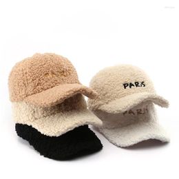 Ball Caps Autumn And Winter Korean Fashion Letter Embroidered Lamb Wool Unisex Baseball Cap Outdoor Sports Warm Hat Cap.