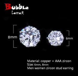 6mm 8mm Zircon CZ Round Stud Earrings Hip hop Jewelry Men Copper Material Iced Bling Pushback343a4020934