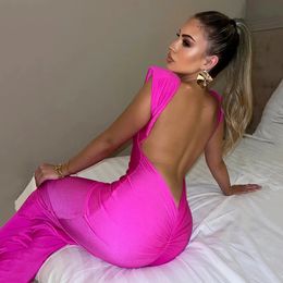JUNE LIPS Pink Blue Green Backless Ruched Party Dress for Women Sexy Outfits Summer Maxi Bodycon Dresses Wholesale 240106
