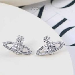 Stud Earrings Western Empress Dowager Silver Saturn Water Drops Long Sparkling Diamond Crystal Ear Studs Clip Two Wear Style Fashion for Women Jewelry 5han