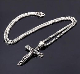 Chains Religious Jesus Cross Necklace For Men Gold Stainless Steel Crucifix Pendant With Chain Necklaces Male Jewellery Gift6875289