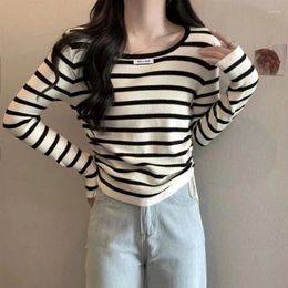 Women's Sweaters Pullover Sweater Beautiful Autumn And Winter O Neck Stripe Underlay Shirt Long Sleeve Knitted Short Female Top
