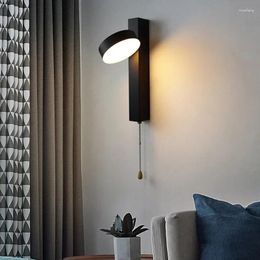 Wall Lamp Nordic Lamps With Pull Switch Rotating Bedside Light Black White Colour For Indoor Living Room Aisle Lighting Fixtures