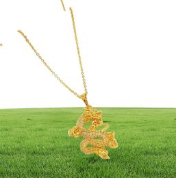 Micro Inlaid Zircon Dragon Pendant Chain 18k Yellow Gold Filled Fashion Womens Mens Pendant Necklace 3694387