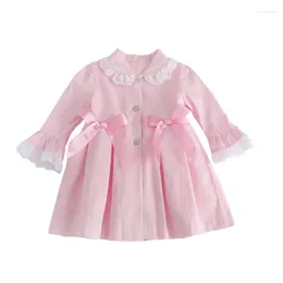 Girl Dresses 2024 Lolita Spanish Girls Baby Princess Smocked Pink Bow Spring Lace Smocking Dress For Party Clothes Vestidos