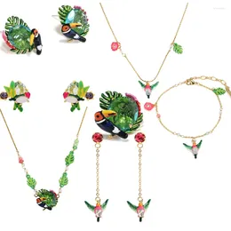 Necklace Earrings Set Summer Rainforest Bird Leaves Jewelry For Woman 2024 Trend