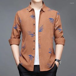 Men's Casual Shirts Fashion Men Long Sleeve Corduroy Shirt Spring Autumn Streetwear Korean Clothing Printing Lapel Business Coat Top 2024