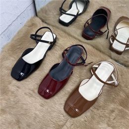 Dress Shoes Square Toe Japanned Leather Mary Janes Woman 2024 Designer Slingback Summer Patchwork Flats Women Work