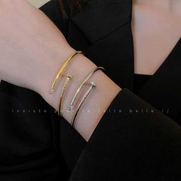 Designer Cartres Bracelet Real Gold Electroplated Zircon Nail Simple Commuting Versatile Elegant and Luxury High Grade Handicraft for Women