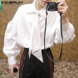 INCERUN Tops Fashion Men Loose Long Sleeve Tie Blouse Stylish Solid Comfortable Casual Streetwear Shirts S-5XL 240106