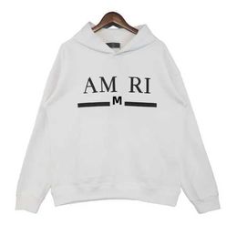 2023 European and American Trend New AMRI Letter Embroidered Hooded Fashion Pocket Loose Black Versatile Long Sleeve Sweater Size S-XL q2