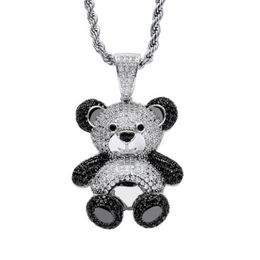 Fashion Cartoon Style Zircon Panda Pendant Necklace Hip Hop Men Rock Punk Animal Jewelry