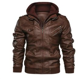 Mens Fashion Leather Jackets Hooded Autumn Winter PU Jacket Street Style Clothing Long Sleeve Tops Zipper Men's Outerwear Coats 2024 New