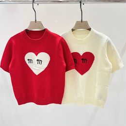 10001 L 2024 Runway Spring Summer Brand SAme Style Sweater White Red Short Sleeve Crew Neck Womens Clothes High Quality Womens qianli