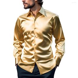 Men's Casual Shirts Satin Silk And Blouses Solid Colour Slim Fit Party Cocktail Long Sleeve Social Shirt Man Causal Clothing