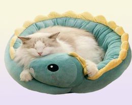 Cat Beds furniture Pet Bed Dinosaur Round Small Dog For s Beautiful Puppy Mat Soft Sofa Nest Warm kitten Sleep s Products L2208262006632