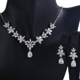 Necklace Earrings Set Dubai Luxury Shiny Zirconia And Earring Sets Tarnish Free Jewellery Beautiful Bling Wedding Bridal