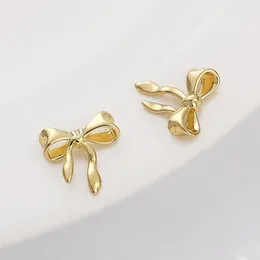 Stud Earrings 14K Plated Gold Bow For Gilr Women Cute Ribbons Jewelry Gift