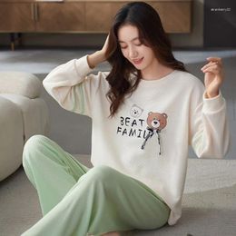 Women's Sleepwear 2024 Spring Autumn Long Sleeve Cute Sweet Student Pyjamas Set Women Round Collar Large Size Cotton Homewear Suit