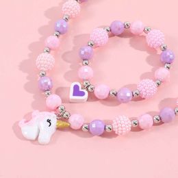 Set Unicorn Resin Bracelet Pendant acrylic Bead Animal Cartoon Children Necklace