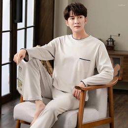 Men's Sleepwear Fashion Autumn Solid Color Pajamas Set For Men Long Sleeve Pure Cotton Male Big Yards M-4XL Home Wear Lounge Nightwear