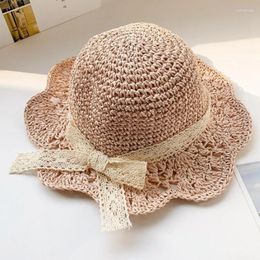 Hats Baby Petal Brim Straw Woven Hat Sun Protection Lace Cap Kids Girls Princess Collapsible Beach Cute Infant Bucket