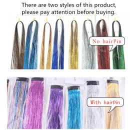 93cm Sparkle Hair Tinsel Rainbow Coloured Strands Girls Headwear Hairbinge Hair Laser False Hair Extensions Decor Glitter Strips