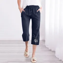 Women's Pants Summer For Women Drawstring Elastic High Waist Linen Pant Straight Wide Leg Cropped Trouser