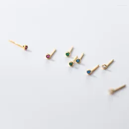 Stud Earrings Small 2MM Authentic 925 Sterling Silver Jewellery Coloured CZ Solitaire Ear Bone Piercing Anti Allergy C-M00330